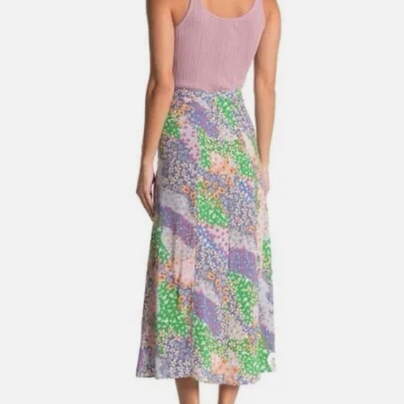 TOPSHOP Austin Patchwork Floral Slit Midi Skirt Size 2 - Picture 2 of 12